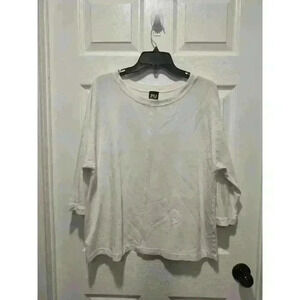 Pure Essence‎ Round Neck 3/4 Sleeve Soft Bamboo Jersey Top White Size LARGE